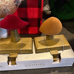 Gold and Velvet Mushroom Stocking Holder Set